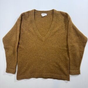 Vtg J Crew Womens Mustard Pullover Sweater M LambsWool Deep V Neck Long Sleeve‎